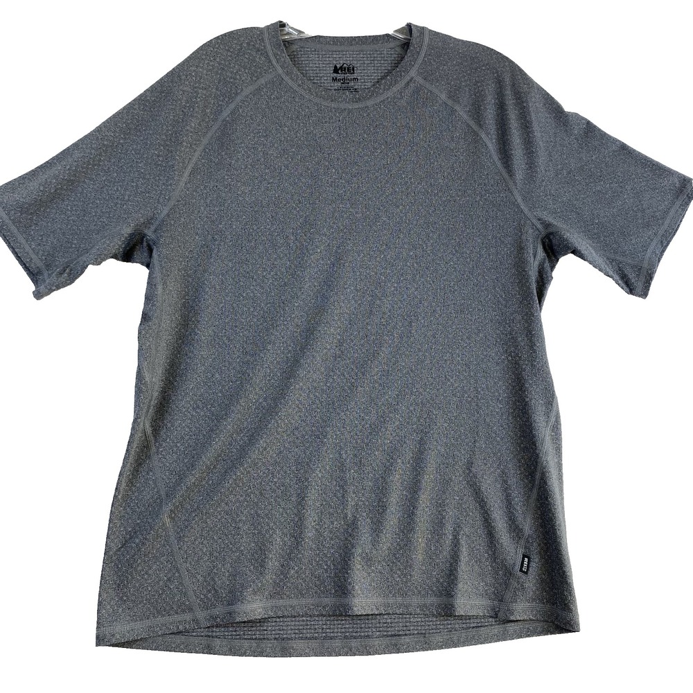 REI Co-op Top Men Sz M Gray Short Sleeve Base Layer Waffle Lightweight Hiking